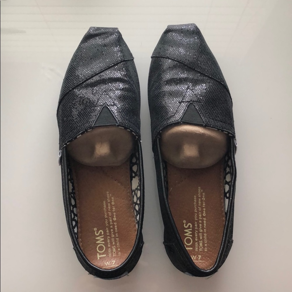 Toms Black Glitter Size 7